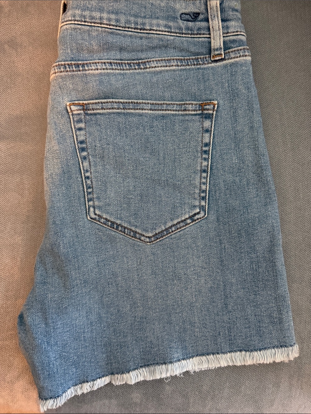 Vineyard Vines Light Blue Denim Cutoff Shorts with Red Side Stripe - Picture 2 of 2